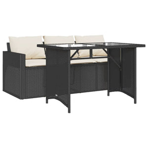 vidaXL 2 Piece Garden Dining Set with Cushions Black Poly Rattan