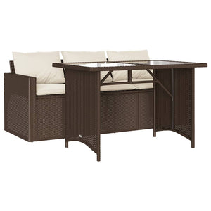 vidaXL 2 Piece Garden Dining Set with Cushions Brown Poly Rattan