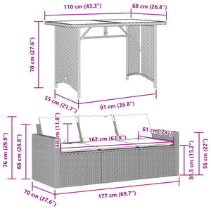 vidaXL 2 Piece Garden Dining Set with Cushions Brown Poly Rattan