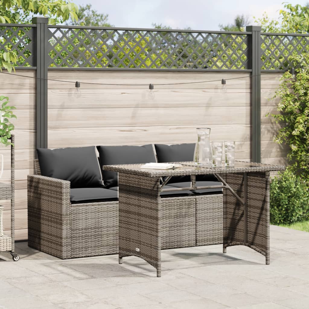 vidaXL 2 Piece Garden Dining Set with Cushions Grey Poly Rattan