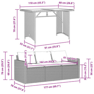 vidaXL 2 Piece Garden Dining Set with Cushions Beige Poly Rattan