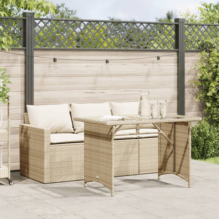 vidaXL 2 Piece Garden Dining Set with Cushions Beige Poly Rattan