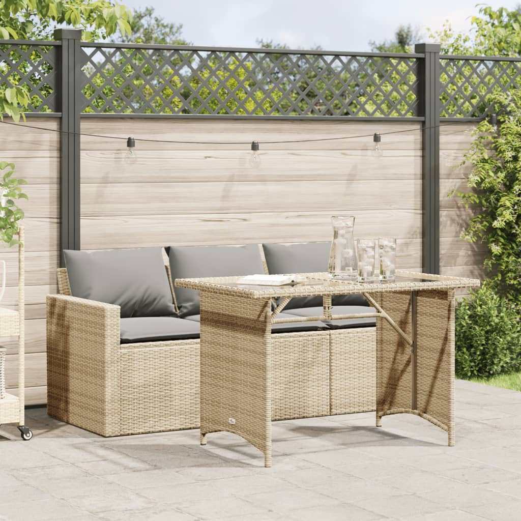 vidaXL 2 Piece Garden Dining Set with Cushions Beige Poly Rattan