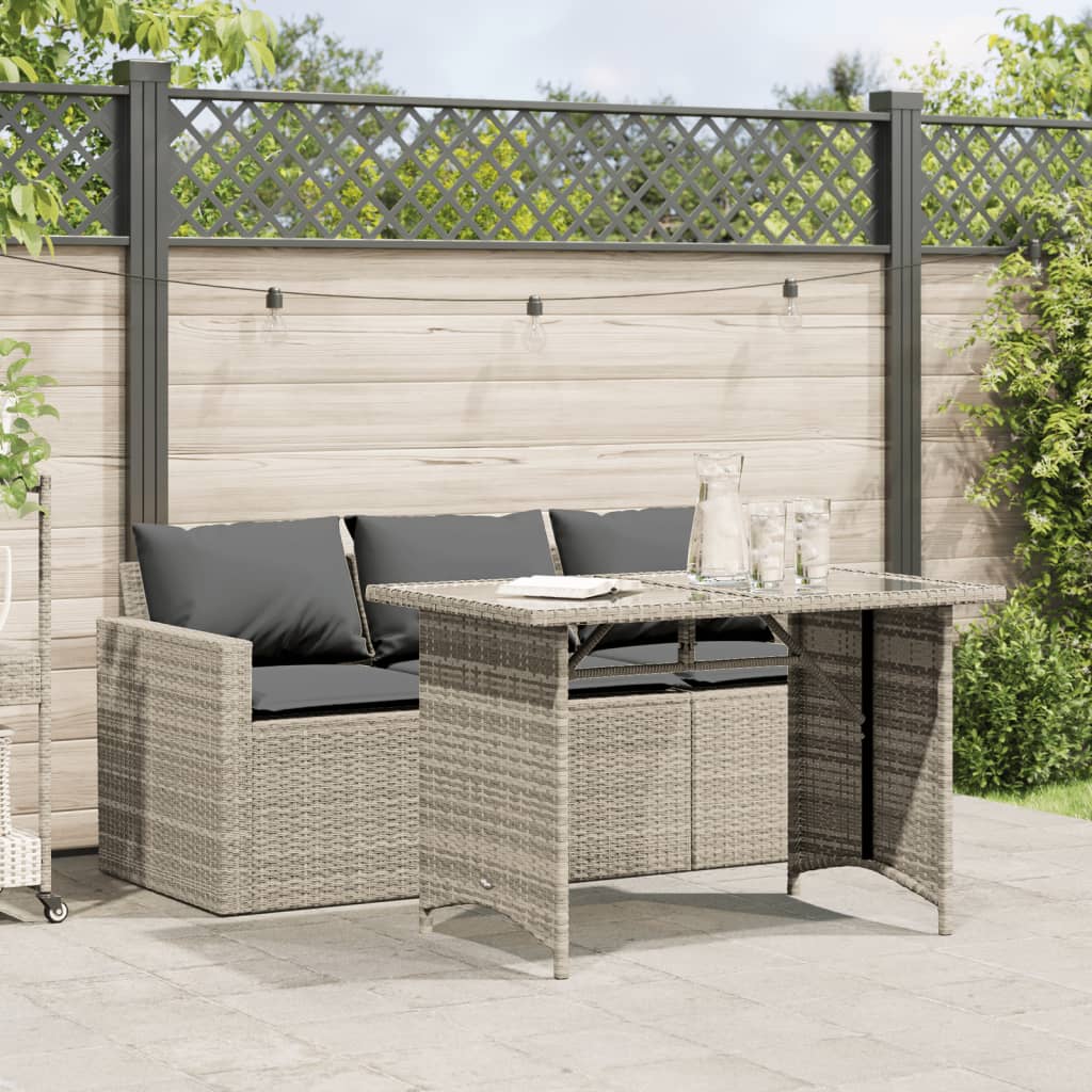 vidaXL 2 Piece Garden Dining Set with Cushions Light Grey Poly Rattan