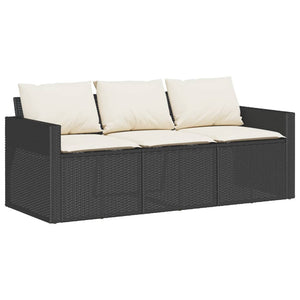 vidaXL Garden Sofa with Cushions 3-Seater Black Poly Rattan