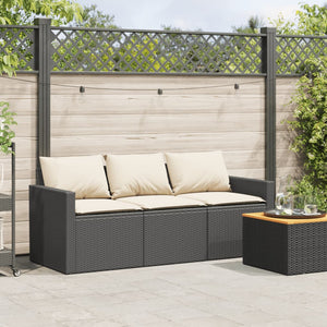 vidaXL Garden Sofa with Cushions 3-Seater Black Poly Rattan