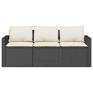 vidaXL Garden Sofa with Cushions 3-Seater Black Poly Rattan