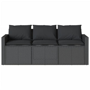 vidaXL Garden Sofa with Cushions 3-Seater Black Poly Rattan