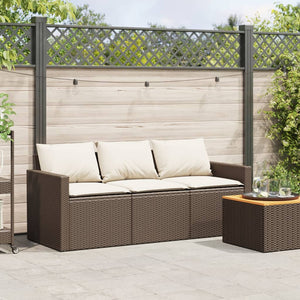 vidaXL Garden Sofa with Cushions 3-Seater Brown Poly Rattan