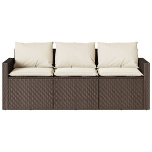 vidaXL Garden Sofa with Cushions 3-Seater Brown Poly Rattan