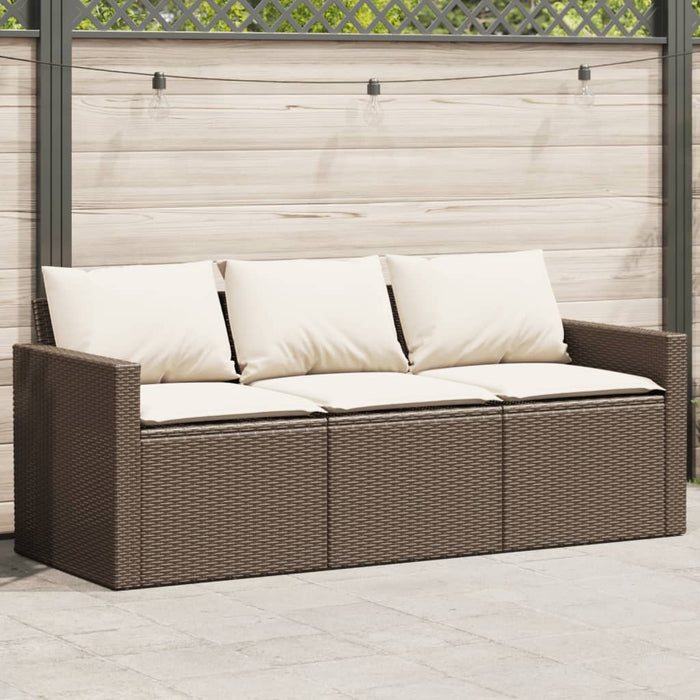 vidaXL Garden Sofa with Cushions 3-Seater Brown Poly Rattan