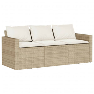 vidaXL Garden Sofa with Cushions 3-Seater Beige Poly Rattan