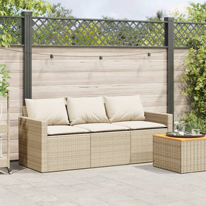 vidaXL Garden Sofa with Cushions 3-Seater Beige Poly Rattan