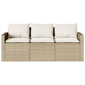 vidaXL Garden Sofa with Cushions 3-Seater Beige Poly Rattan