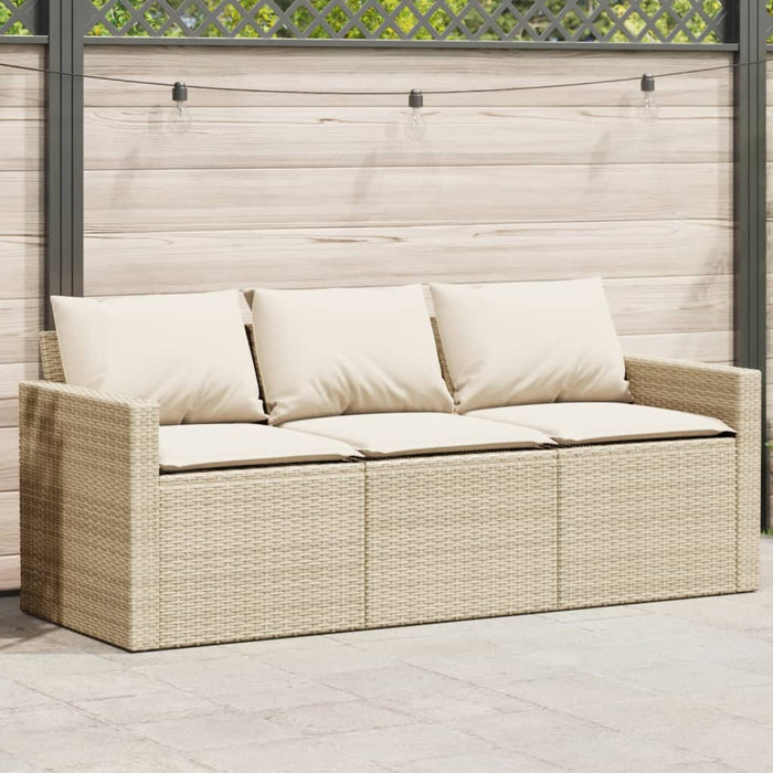 vidaXL Garden Sofa with Cushions 3-Seater Beige Poly Rattan