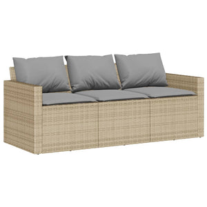 vidaXL Garden Sofa with Cushions 3-Seater Beige Poly Rattan