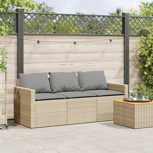 vidaXL Garden Sofa with Cushions 3-Seater Beige Poly Rattan