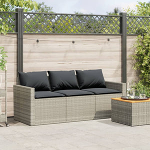 vidaXL Garden Sofa with Cushions 3-Seater Light Grey Poly Rattan