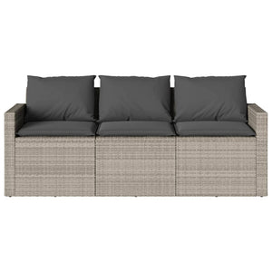 vidaXL Garden Sofa with Cushions 3-Seater Light Grey Poly Rattan