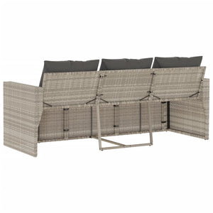 vidaXL Garden Sofa with Cushions 3-Seater Light Grey Poly Rattan