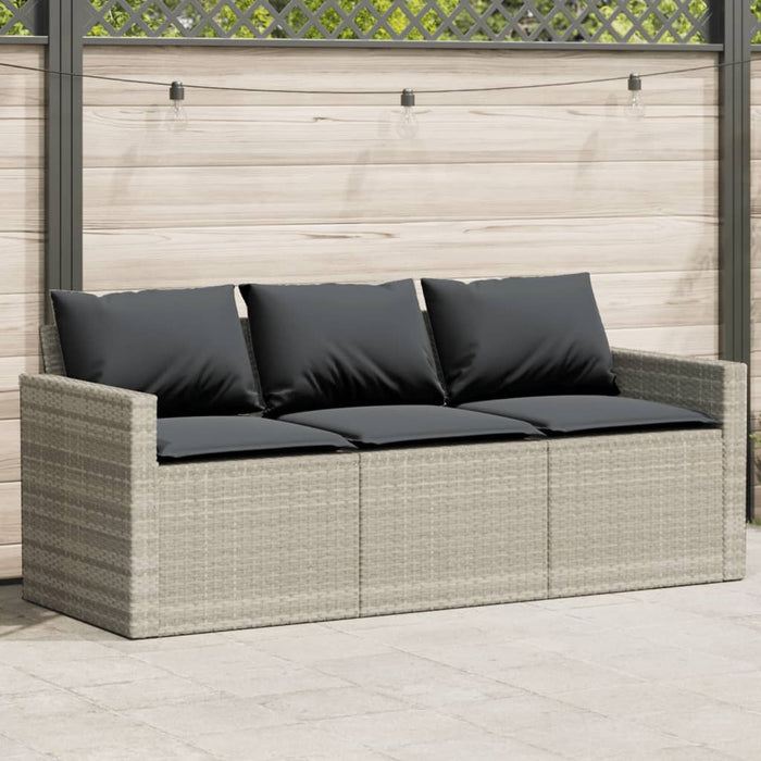 vidaXL Garden Sofa with Cushions 3-Seater Light Grey Poly Rattan