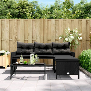 vidaXL Garden Sofa with Table and Cushions L-Shaped Black Poly Rattan