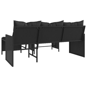 vidaXL Garden Sofa with Table and Cushions L-Shaped Black Poly Rattan