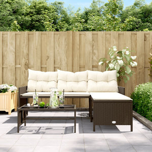 vidaXL Garden Sofa with Table and Cushions L-Shaped Brown Poly Rattan