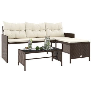 vidaXL Garden Sofa with Table and Cushions L-Shaped Brown Poly Rattan