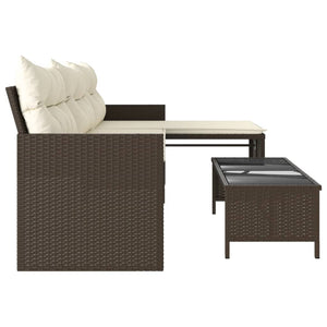 vidaXL Garden Sofa with Table and Cushions L-Shaped Brown Poly Rattan