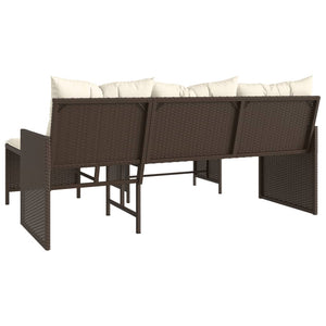 vidaXL Garden Sofa with Table and Cushions L-Shaped Brown Poly Rattan