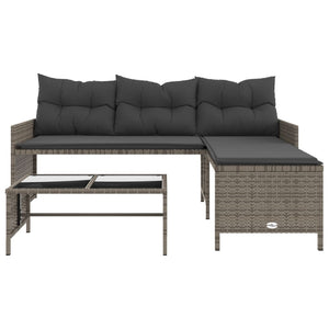 vidaXL Garden Sofa with Table and Cushions L-Shaped Grey Poly Rattan