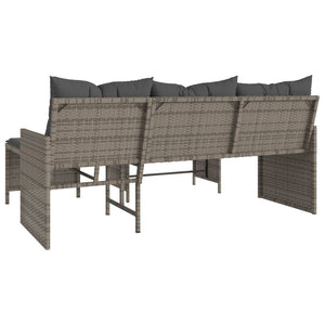 vidaXL Garden Sofa with Table and Cushions L-Shaped Grey Poly Rattan