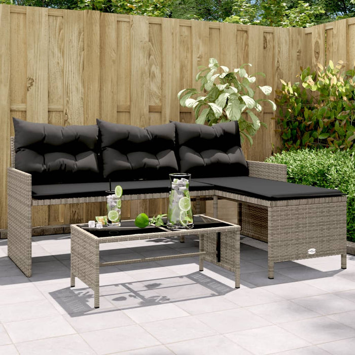 vidaXL Garden Sofa with Table and Cushions L-Shaped Grey Poly Rattan