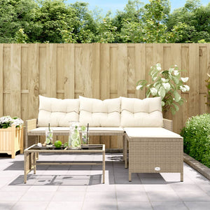 vidaXL Garden Sofa with Table and Cushions L-Shaped Beige Poly Rattan