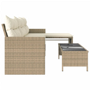 vidaXL Garden Sofa with Table and Cushions L-Shaped Beige Poly Rattan