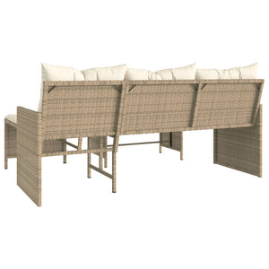 vidaXL Garden Sofa with Table and Cushions L-Shaped Beige Poly Rattan