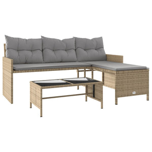 vidaXL Garden Sofa with Table and Cushions L-Shaped Mix Beige Poly Rattan