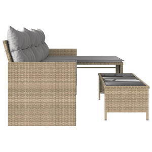 vidaXL Garden Sofa with Table and Cushions L-Shaped Mix Beige Poly Rattan