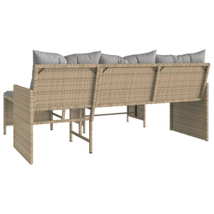 vidaXL Garden Sofa with Table and Cushions L-Shaped Mix Beige Poly Rattan