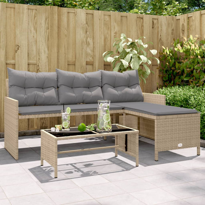 vidaXL Garden Sofa with Table and Cushions L-Shaped Mix Beige Poly Rattan