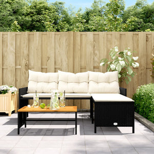 vidaXL Garden Sofa with Table and Cushions L-Shaped Black Poly Rattan