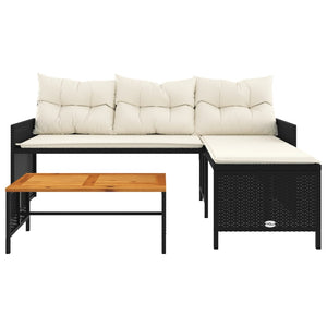 vidaXL Garden Sofa with Table and Cushions L-Shaped Black Poly Rattan