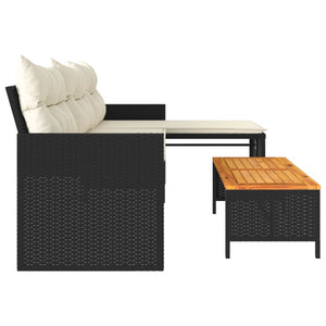 vidaXL Garden Sofa with Table and Cushions L-Shaped Black Poly Rattan