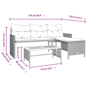 vidaXL Garden Sofa with Table and Cushions L-Shaped Black Poly Rattan