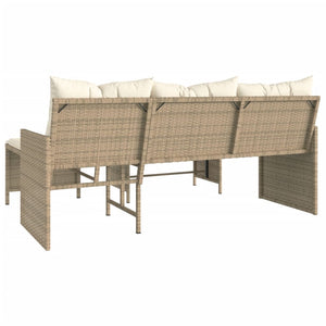 vidaXL Garden Sofa with Table and Cushions L-Shaped Beige Poly Rattan