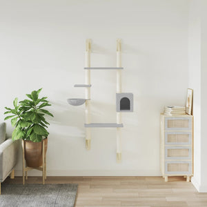 vidaXL Wall-mounted Cat Tree with Scratching Post Light Grey 180 cm