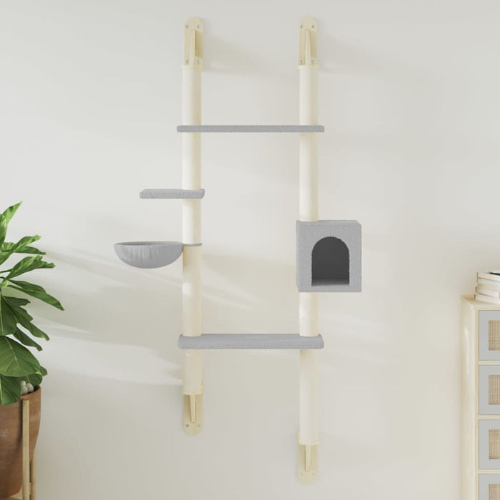 vidaXL Wall-mounted Cat Tree with Scratching Post Light Grey 180 cm