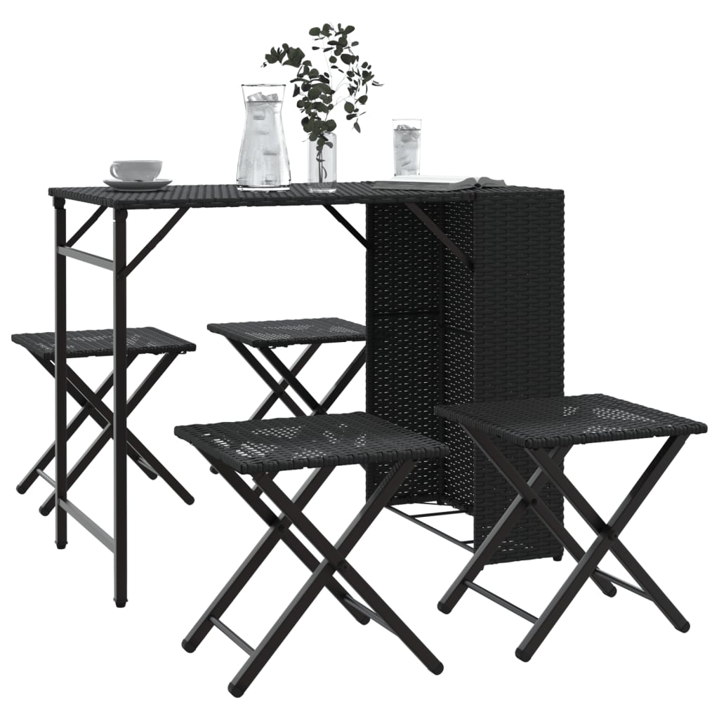 vidaXL 5 Piece Garden Dining Set Foldable Black Poly Rattan