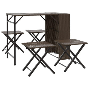 vidaXL 5 Piece Garden Dining Set Foldable Brown Poly Rattan